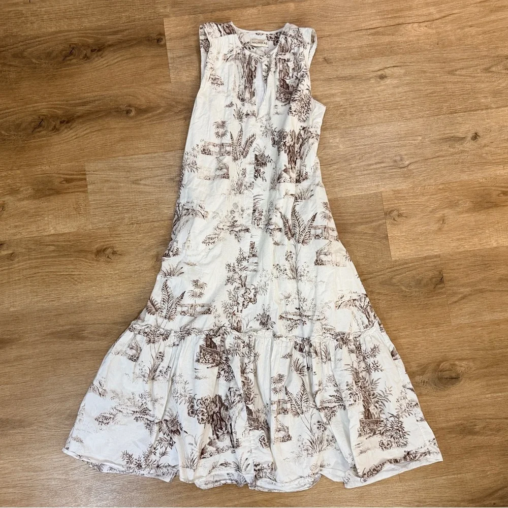 NICHOLAS Jordane White and Brown Floral Sleeveless Maxi Dress